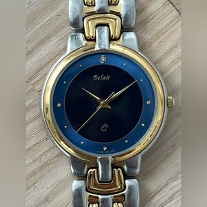 Belair Diamond Very Rare Luxury Men’s Watch Blue Dial Two-Tone Bracelet New Batt